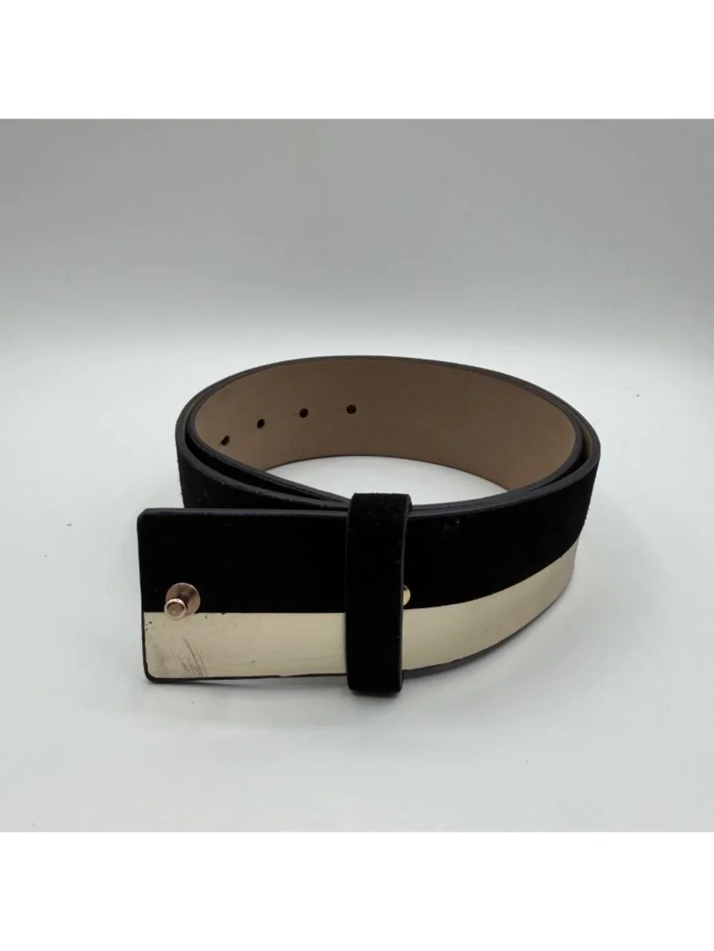Ann Taylor Black & Metallic Genuine Suede Leather Wide Belt Size M / L